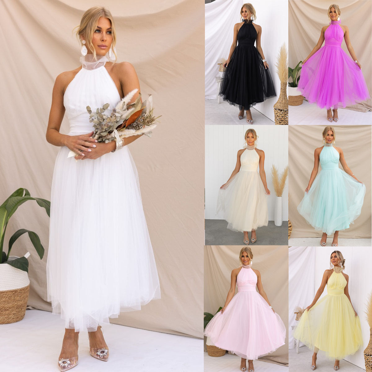 Precella - Elegantes Midi-Kleid aus Tüll mit offener Rückseite