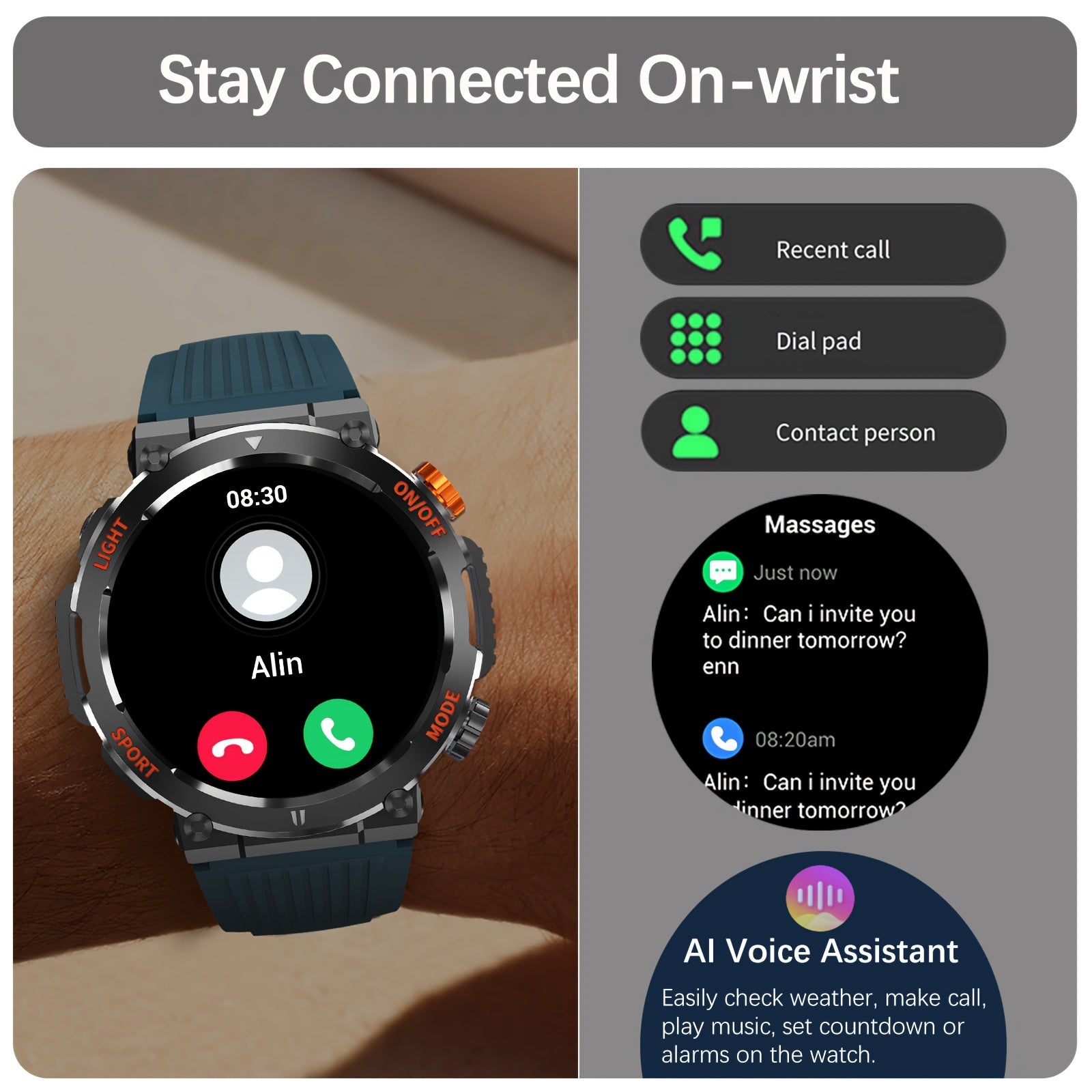 Jack - Wasserdichte Smartwatch mit LED-Taschenlampe und Schlafmonitor