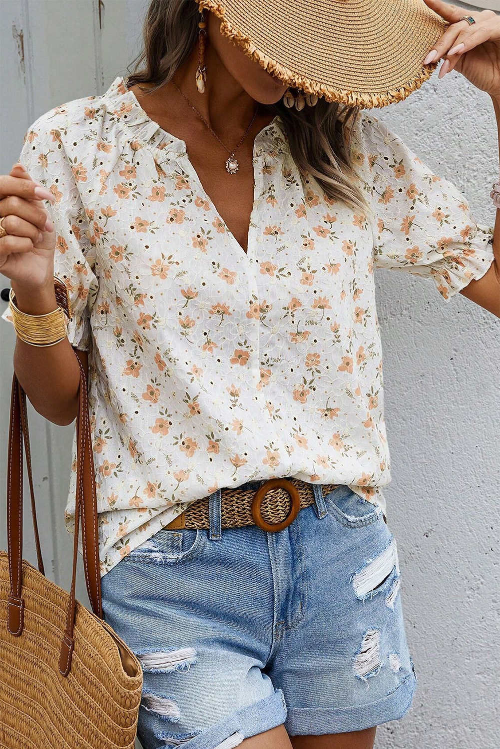 Monica - Vintage-inspirierte Blumenbluse mit Puffärmeln