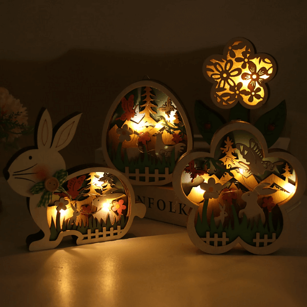 LumiHare Dekorative Osterfiguren – Geschichtete Ausschnitte mit Sanfter Beleuchtung