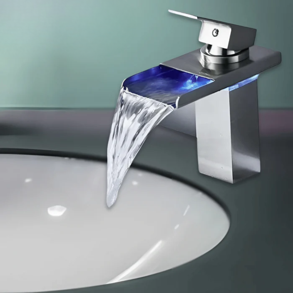 AquaGlow - Waschtisch mit Wasserfallstil und integrierter LED-Beleuchtung