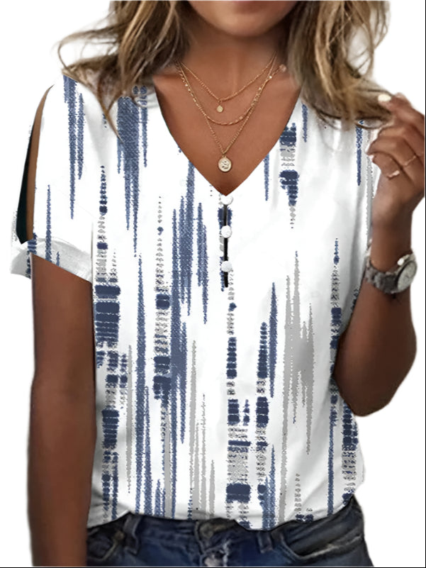 Luiza - Flatternde Bluse mit abstraktem Druck und Ausschnitten
