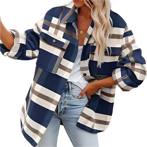 Julie - Übergroße Flanell Ternet Jacke für Frauen