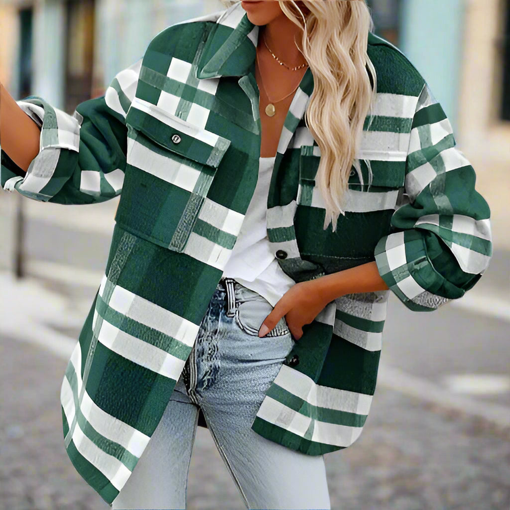 Julie - Übergroße Flanell Ternet Jacke für Frauen