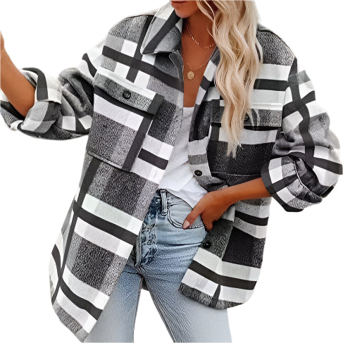 Julie - Übergroße Flanell Ternet Jacke für Frauen