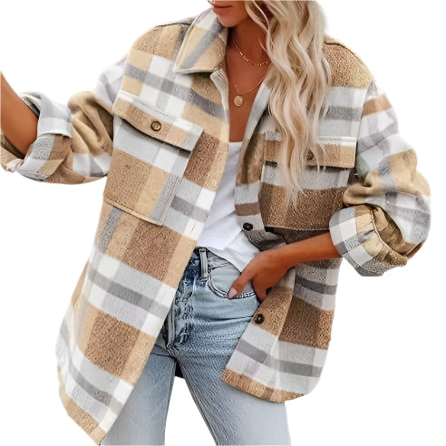 Julie - Übergroße Flanell Ternet Jacke für Frauen