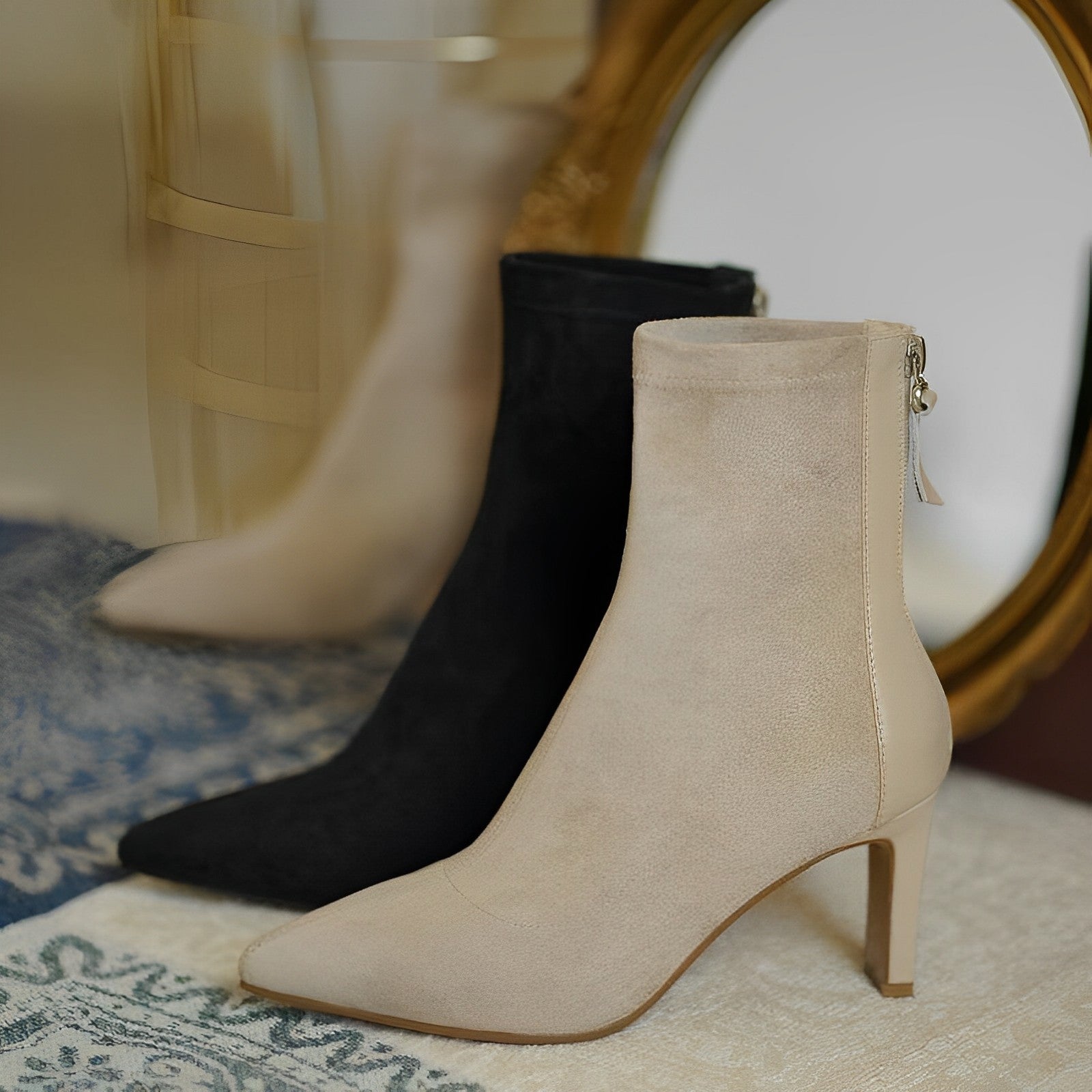 Freja stilvolle spitze Stiefel mit hohem Absatz und Reißverschluss