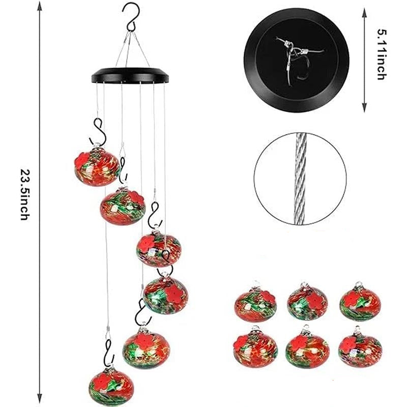 ChimeFeeder Mundgeblasenes Glas Kolibrifutter mit Windglocke