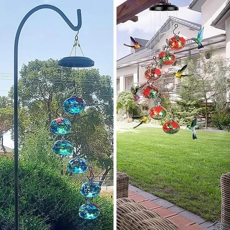 ChimeFeeder Mundgeblasenes Glas Kolibrifutter mit Windglocke