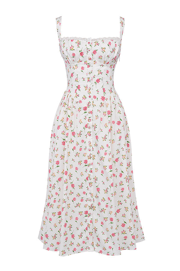 Nicole - Geblümter Schulterriemen Sweetheart Midikleid