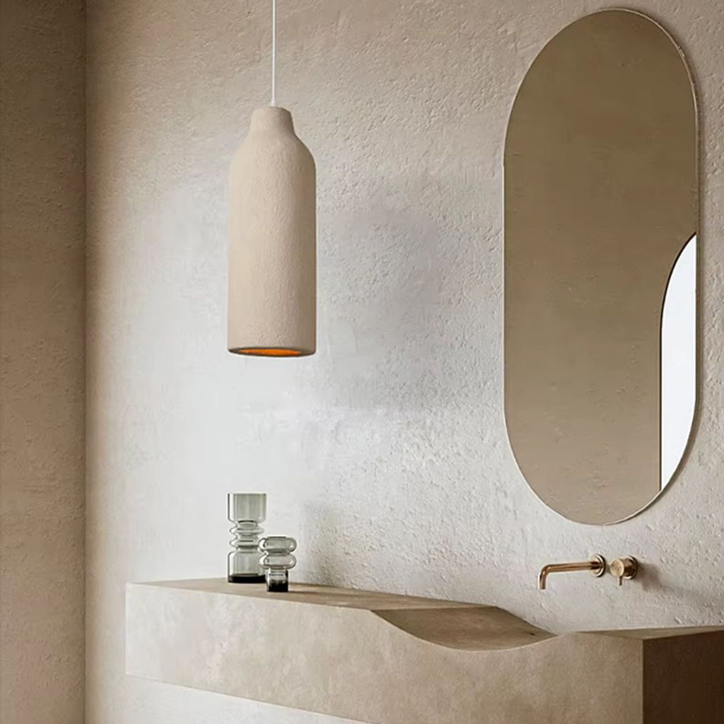 TerraGlow - Texturierte beige Pendelleuchte mit zylindrischem Schirm