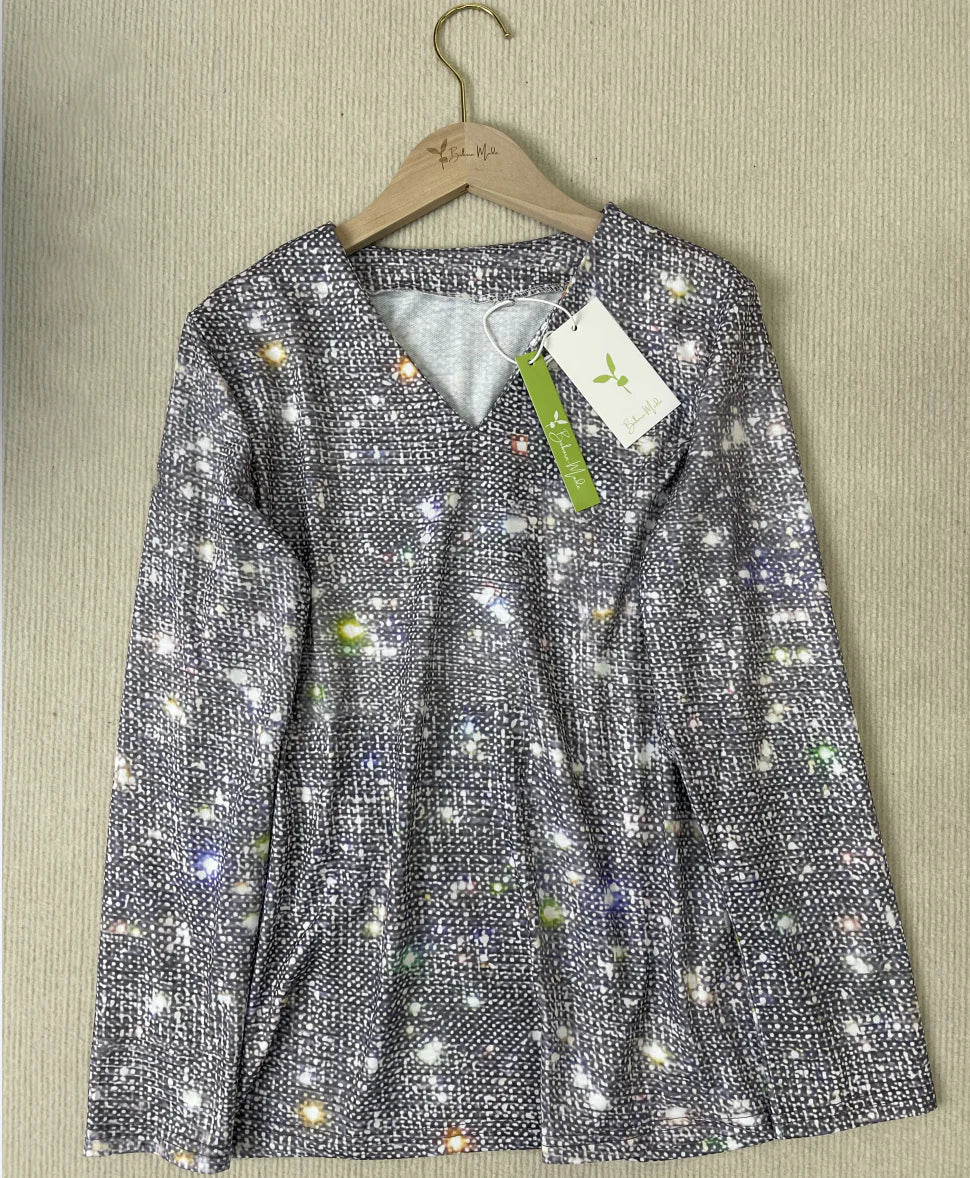 Luna Silber Metallic Oberteil – Glänzende Eleganz für Festliche Anlässe