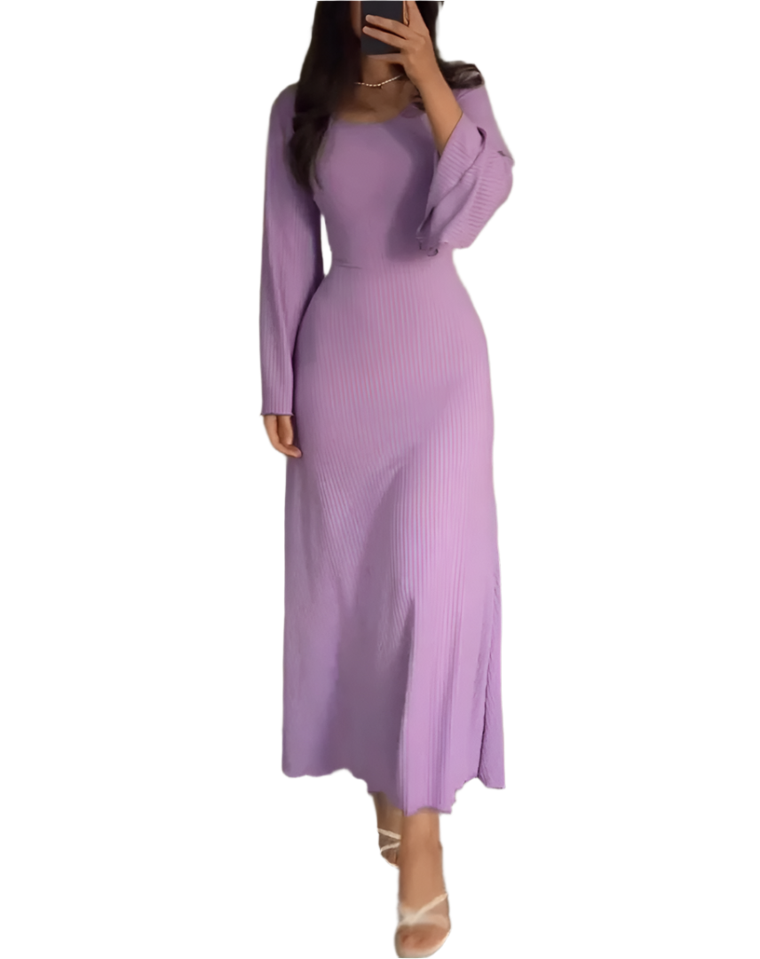Leslie - Stretchbare gerippte Maxikleid mit Glockenärmeln