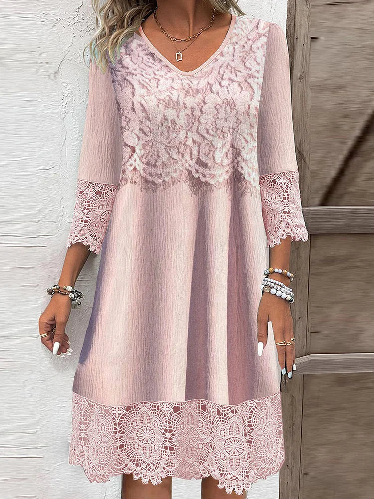 Hannah Klassische Midikleid mit V-Ausschnitt und SpitzenDetails