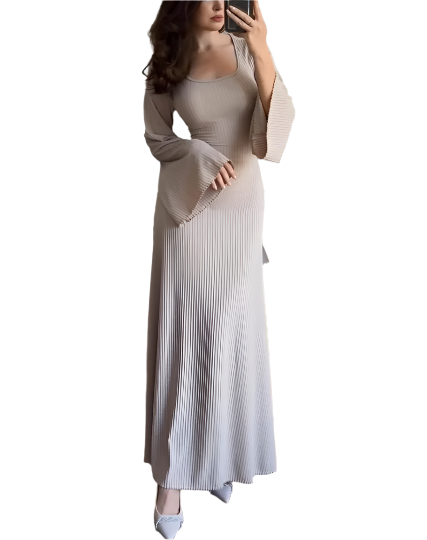 Leslie - Stretchbare gerippte Maxikleid mit Glockenärmeln
