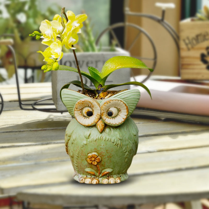 WhimsiOwl Keramik-Sukkulenttopf – Moderner dekorativer Topf mit Eulendesign