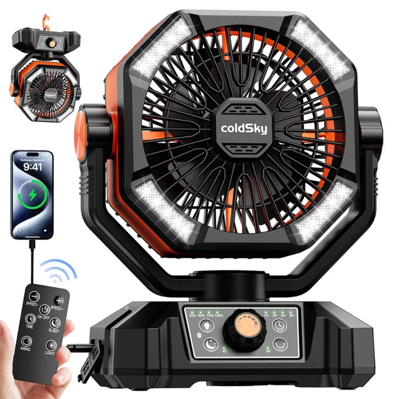 BreezeGlow - Tragbarer Ventilator mit LED-Licht und Fernbedienung
