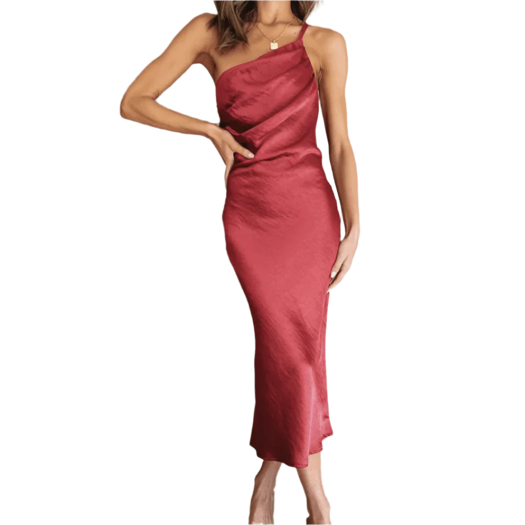 Marie - Luxuriös Satin-Midikleid mit einem Schulterträger