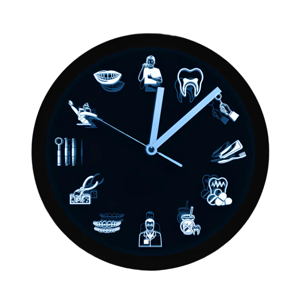 LumiDent LED-Wanduhr – Design von zahnärztlicher Ausrüstung mit multicolor LED-Licht