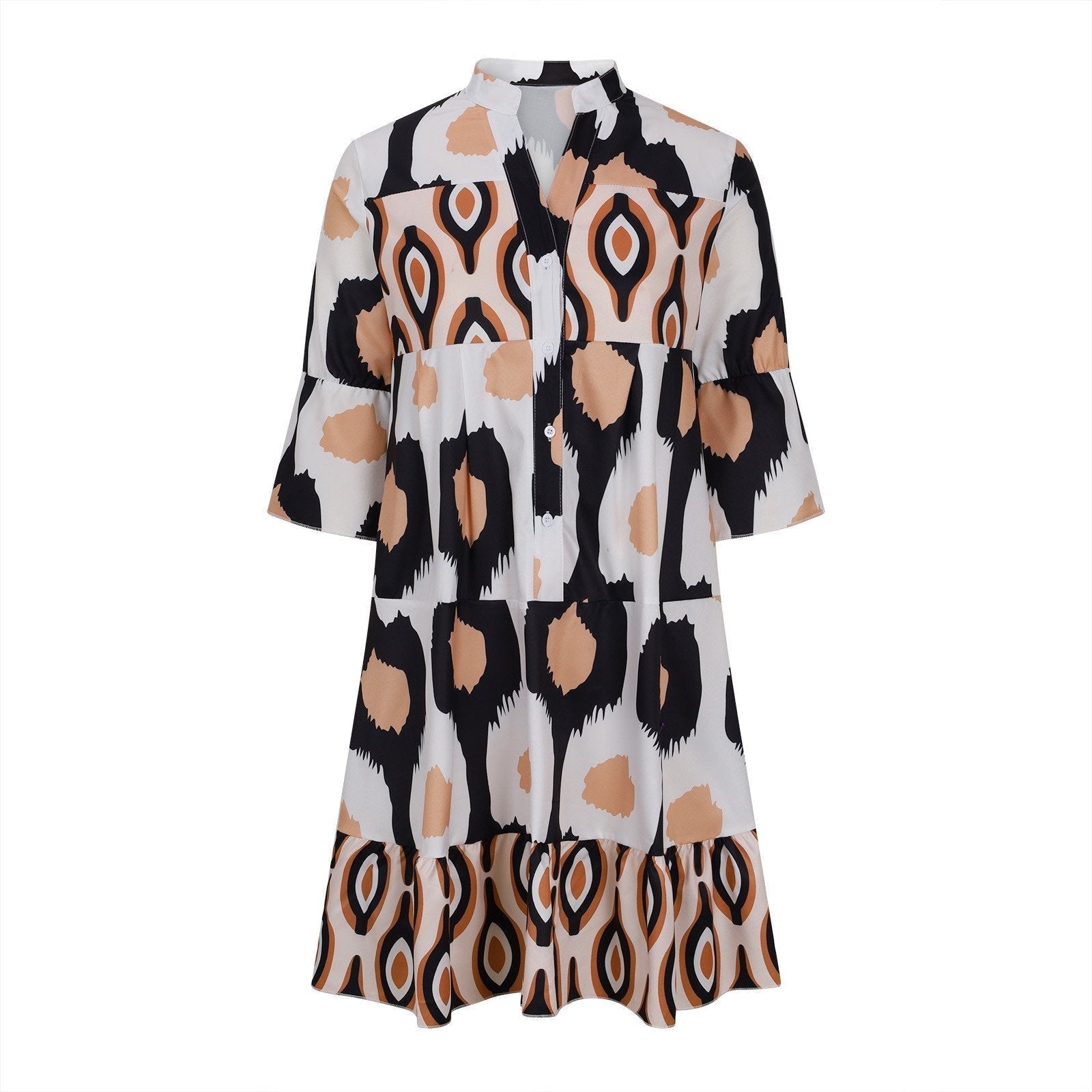 Layla - Schicke Hemdkleid mit mehreren Ebenen und abstraktem Druck