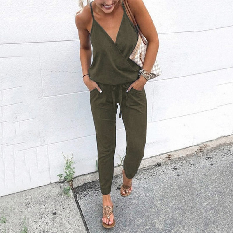 Clara Lässiger Jumpsuit mit V-Ausschnitt und Verstellbarem Bund