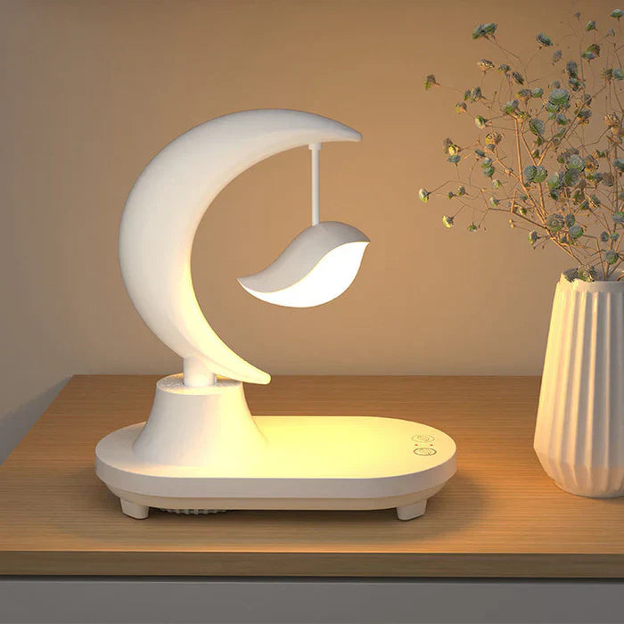 LunaTune – Kabellose Mondlicht Tischlampe mit Bluetooth-Lautsprecher und Ladefunktion