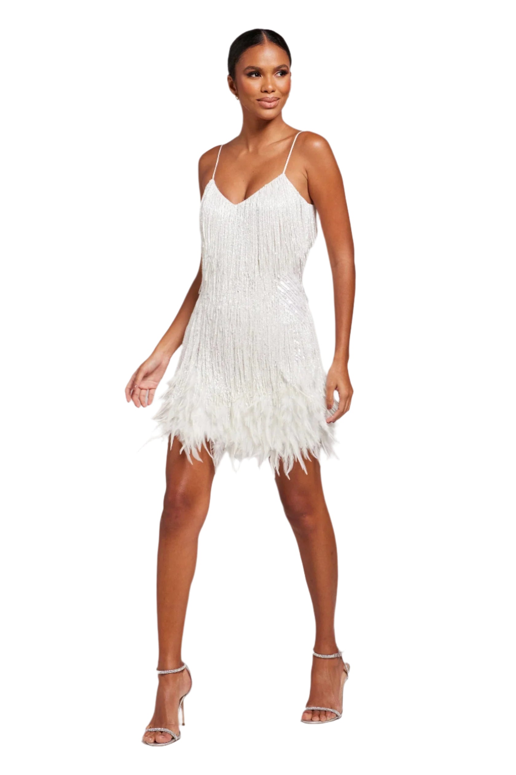 Astrid Fjerfrynsede Minikleid – Glamouröses Perlenbesetztes Partykleid