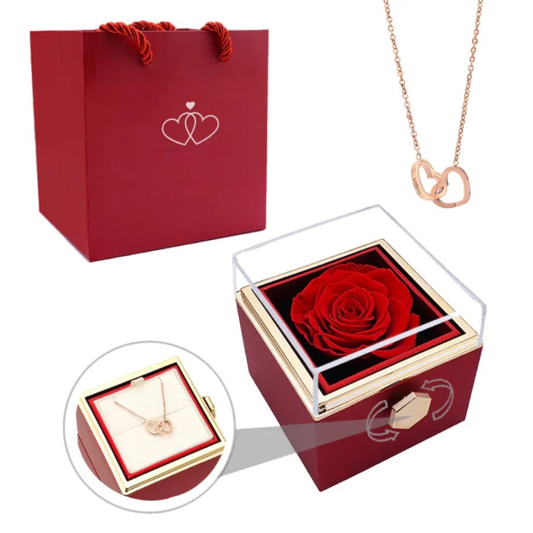 EternaBloom - Geschenkbox mit Halskette und konservierten Rosen in einer Luxusbox