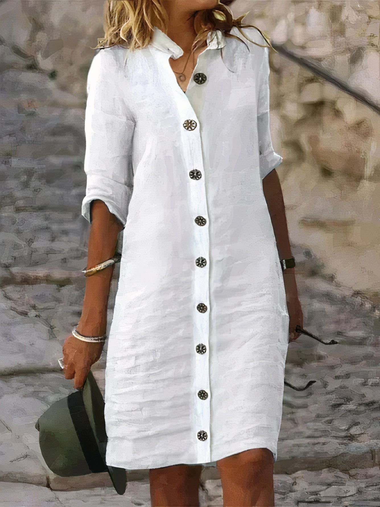 Mary - Klassisches Leinen Button-Down Hemdblusenkleid