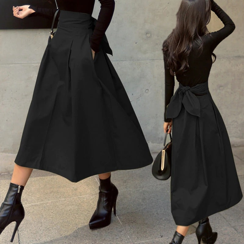Alma Elegante Schleifenrock mit Hoher Taille und Praktischen Taschen