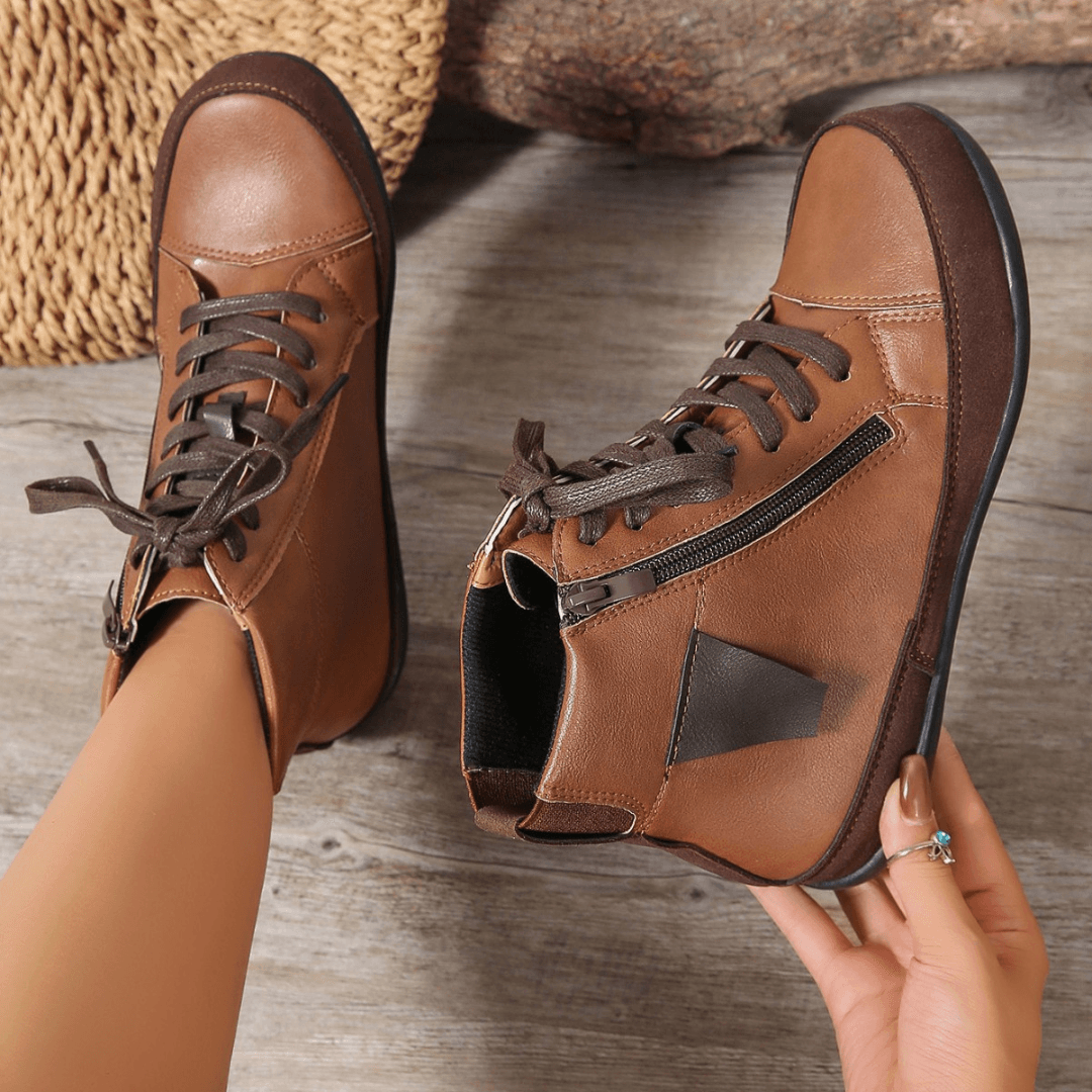 Brielle Damenschuhe mit Schnürsenkeln – Stilvolle Stiefel bis zur Mitte der Waden mit Reißverschluss an der Seite