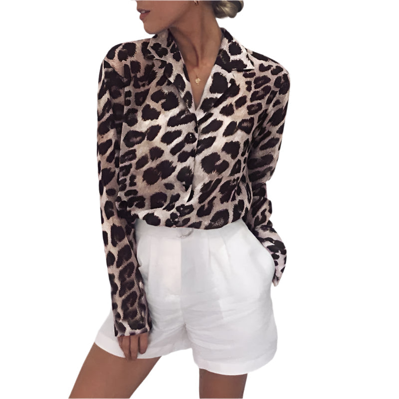 Hanna Leopardenmuster Bluse mit Langarm und Hemdkragen