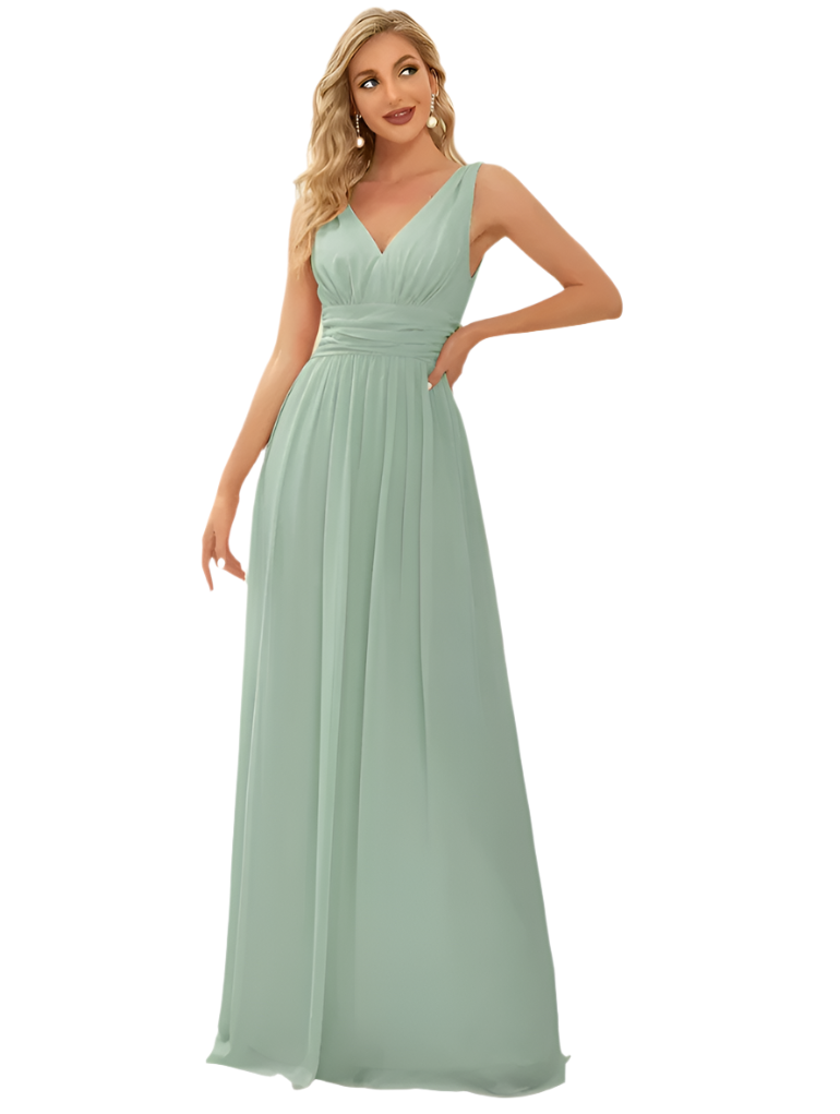 Gisele Maxikleid – Elegantes A-Linien Damenkleid mit V-Ausschnitt