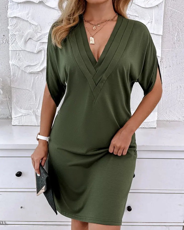 Rebekka - Lässiges V-Ausschnitt Kleid mit kurzen Ärmeln