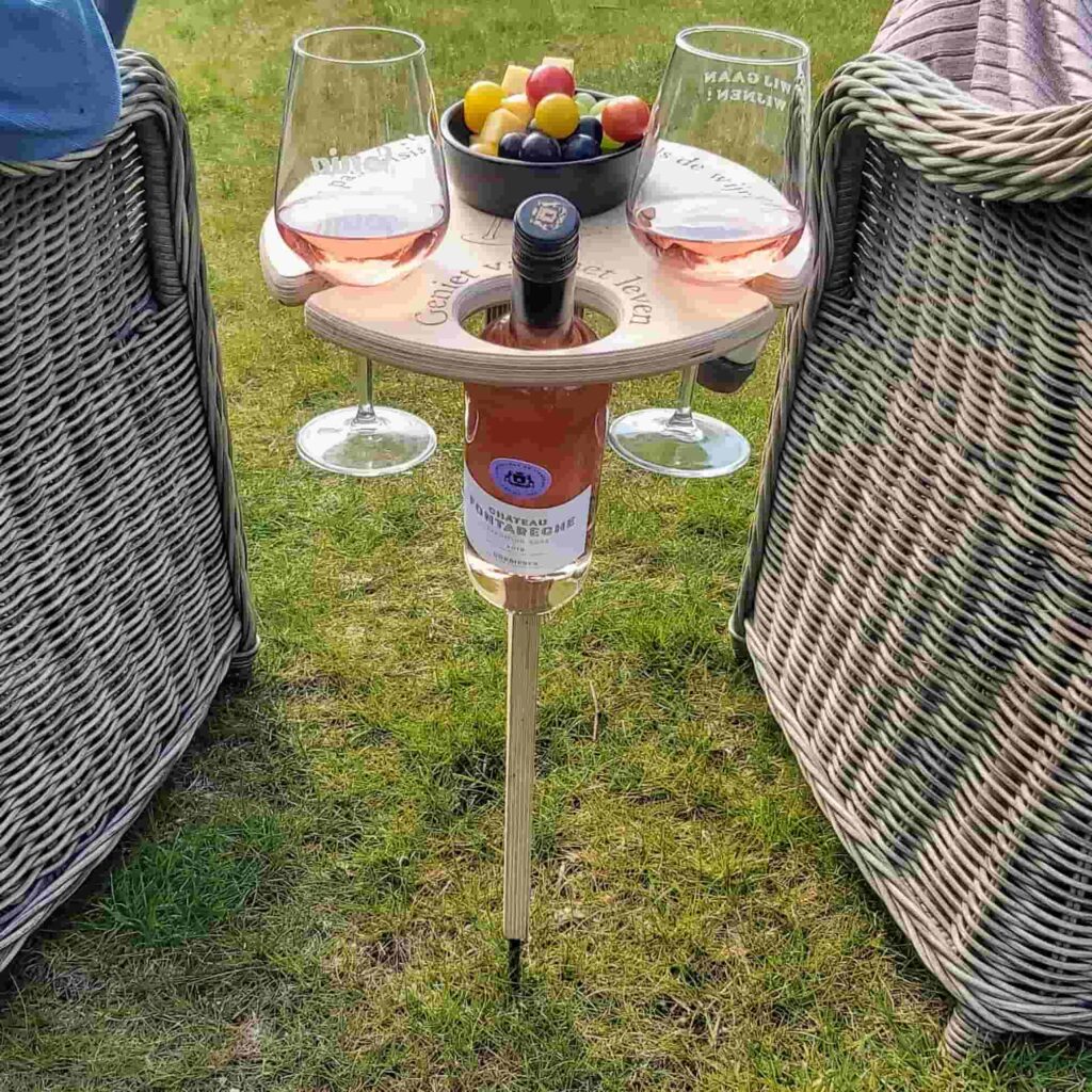 Terraliv Outdoor Getränkewagen – Tragbarer Picknicktisch für Flaschen und Gläser