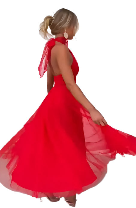 Precella - Elegantes Midi-Kleid aus Tüll mit offener Rückseite