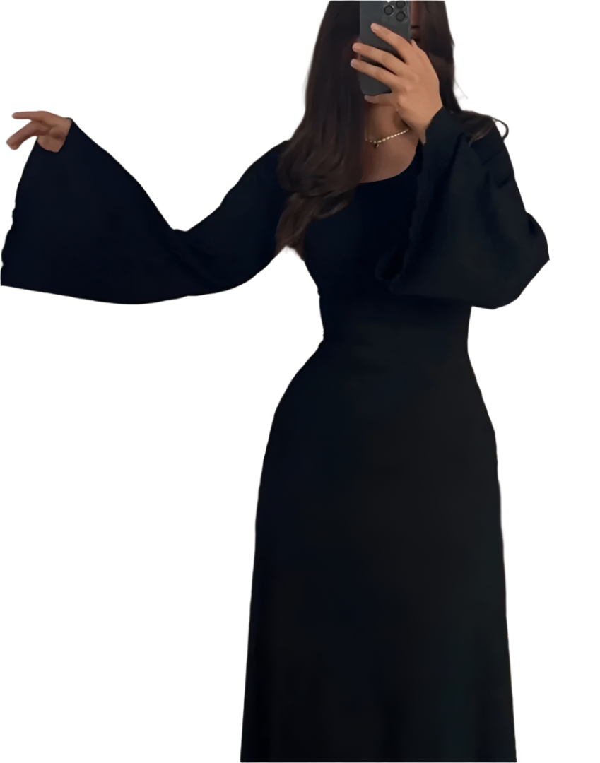 Leslie - Stretchbare gerippte Maxikleid mit Glockenärmeln