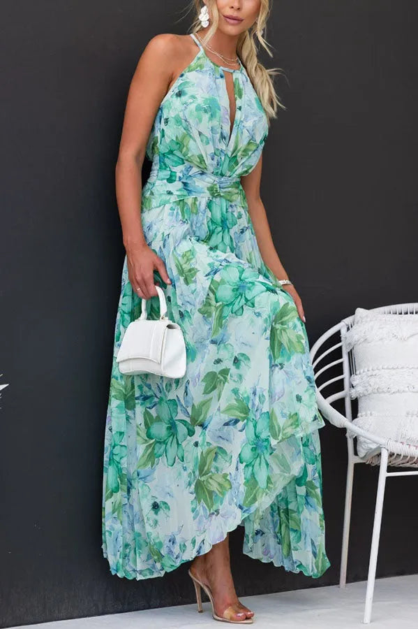 Dane - Lange, lässige, blumige Kleid mit freiem Rücken