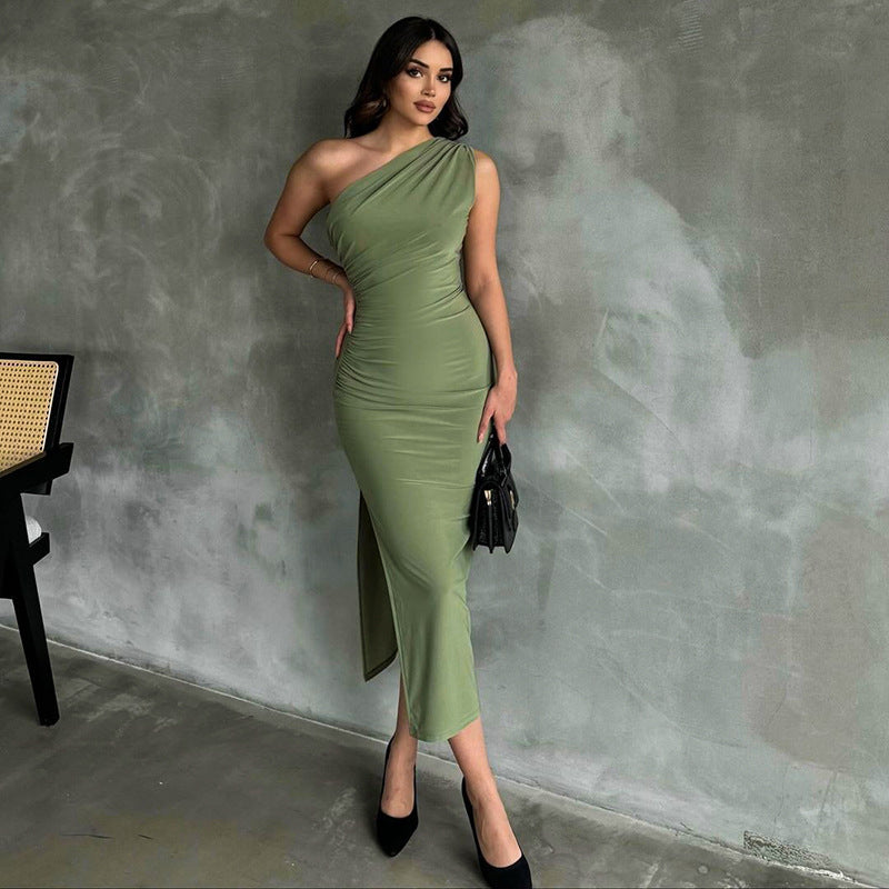 Elena – Lange Kleid mit Einem Schulter und Raffiniertem Design