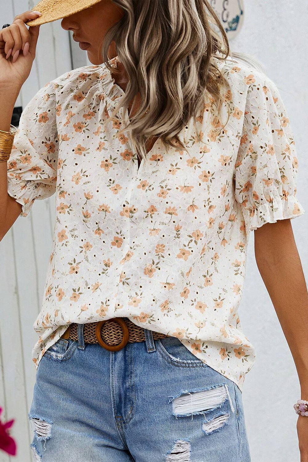 Monica - Vintage-inspirierte Blumenbluse mit Puffärmeln