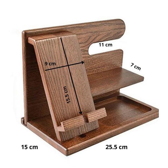 Oliver DeskMate Dock – Ladestation und Schreibtisch-Organizer aus Holz für Telefone und Zubehör
