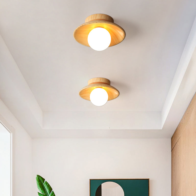 Deckenlicht - Mid-Century Moderne Holz- und Globe-Einbauleuchte