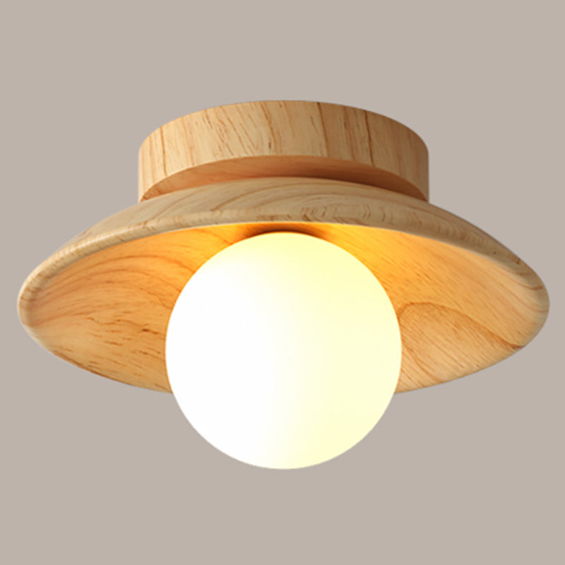 Deckenlicht - Mid-Century Moderne Holz- und Globe-Einbauleuchte