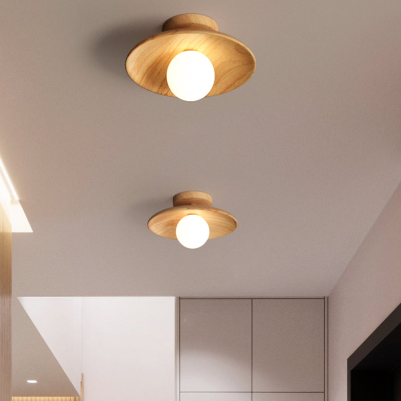 Deckenlicht - Mid-Century Moderne Holz- und Globe-Einbauleuchte