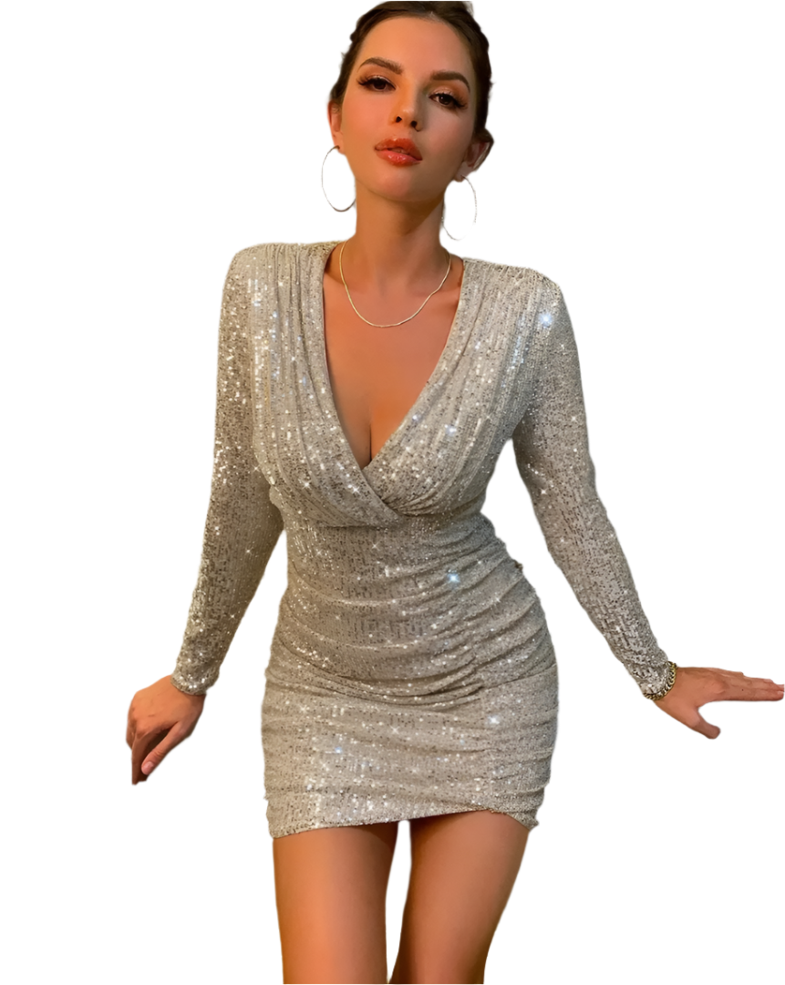 Amor - Glitzernde Pailletten-Minikleid mit V-Ausschnitt