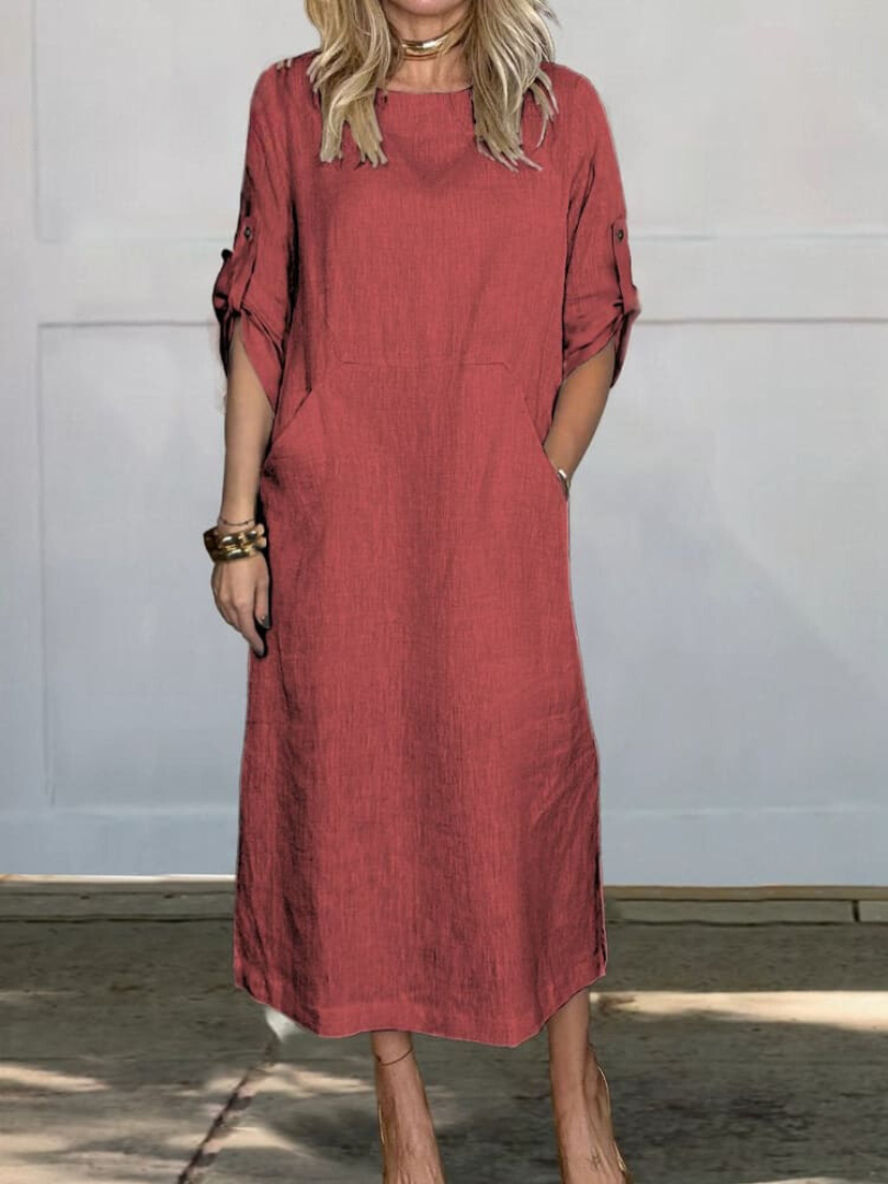 Selina Let Sommerkleid für Damen – Elegantes Einfarbiges Kleid aus Baumwolle