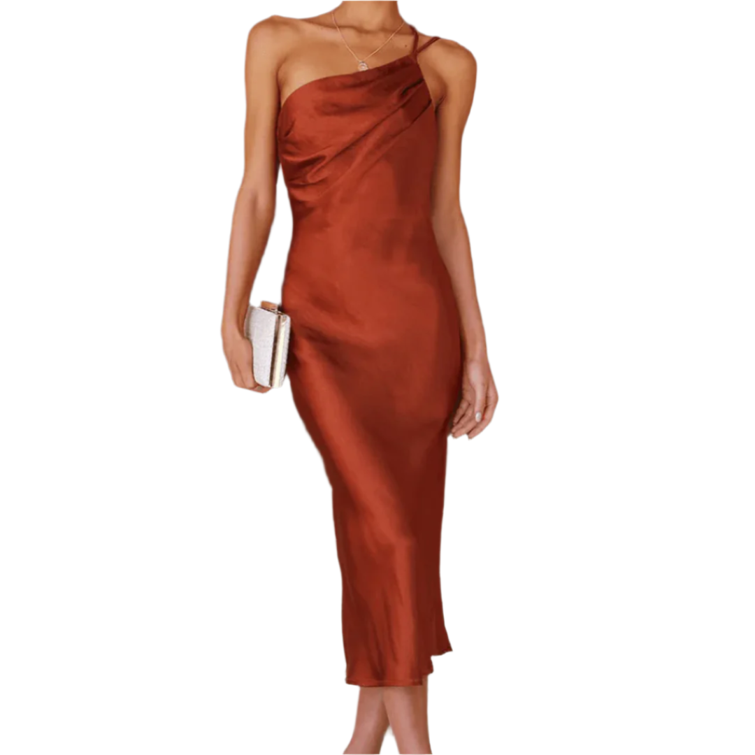 Marie - Luxuriös Satin-Midikleid mit einem Schulterträger