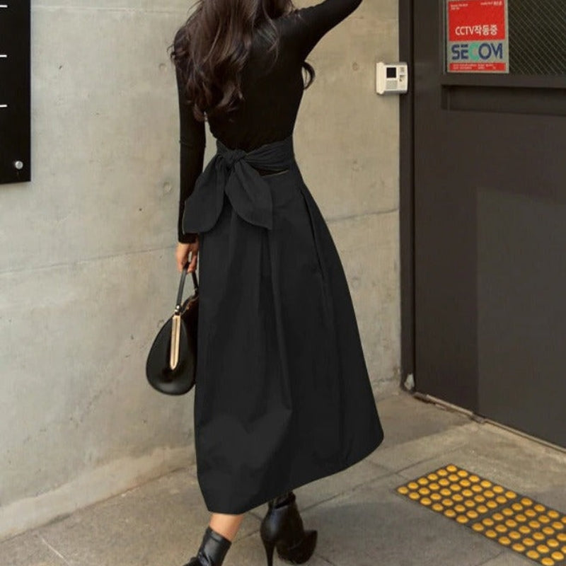 Alma Elegante Schleifenrock mit Hoher Taille und Praktischen Taschen