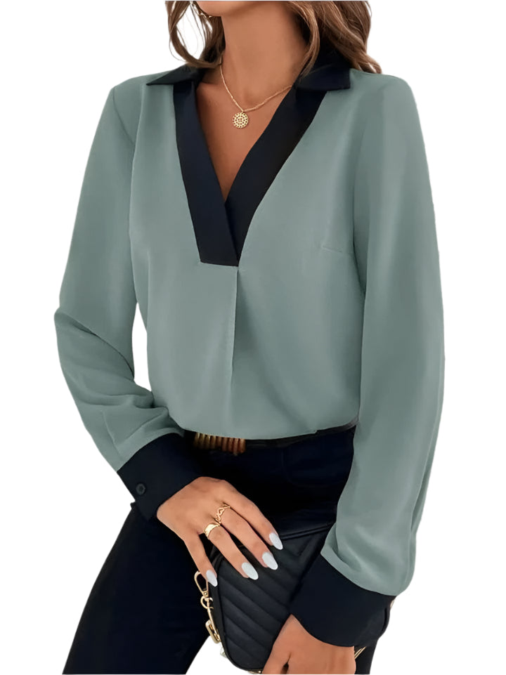 Alexandra - Elegante Bluse mit V-Ausschnitt und schickem Kontrast