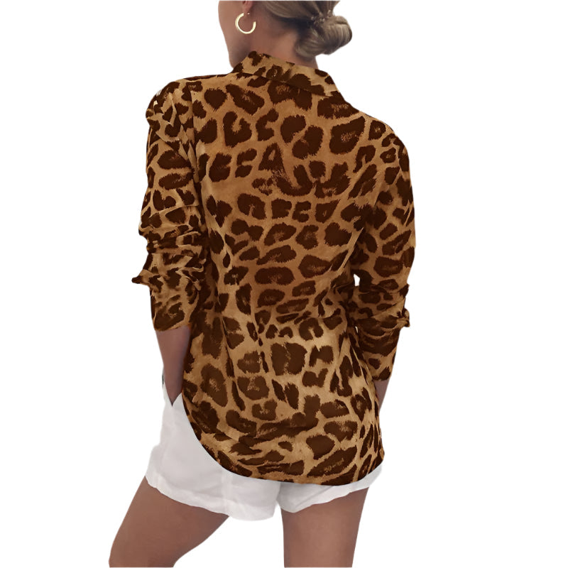 Hanna Leopardenmuster Bluse mit Langarm und Hemdkragen
